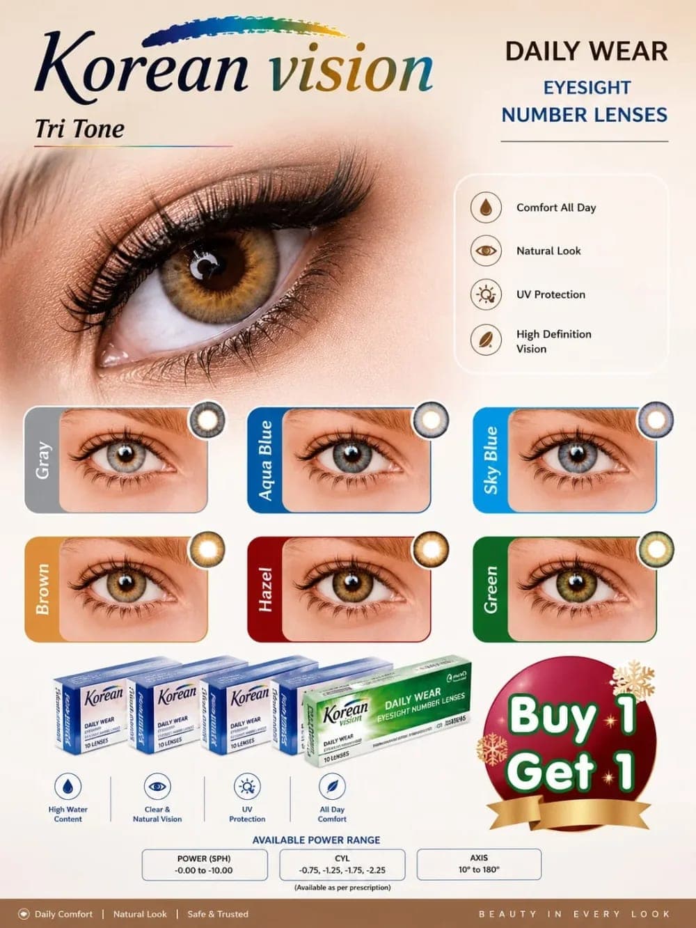 Buy 1 Get 1 Free Daily Wear Eyesight Number Lenses